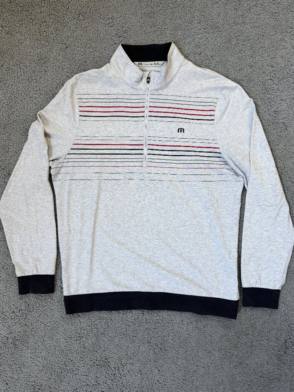 NWOT Travis Mathew Balboa Chest Stripe Quarter Zip Golf Pullover Gray Men’s L